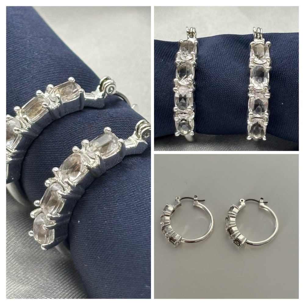 Elegant Silver-Tone Clear Crystal Oval-Cut Hoop Earrings